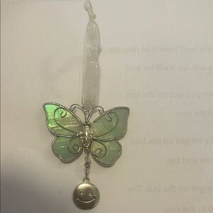Green Butterfly Ornament with Silver Accents